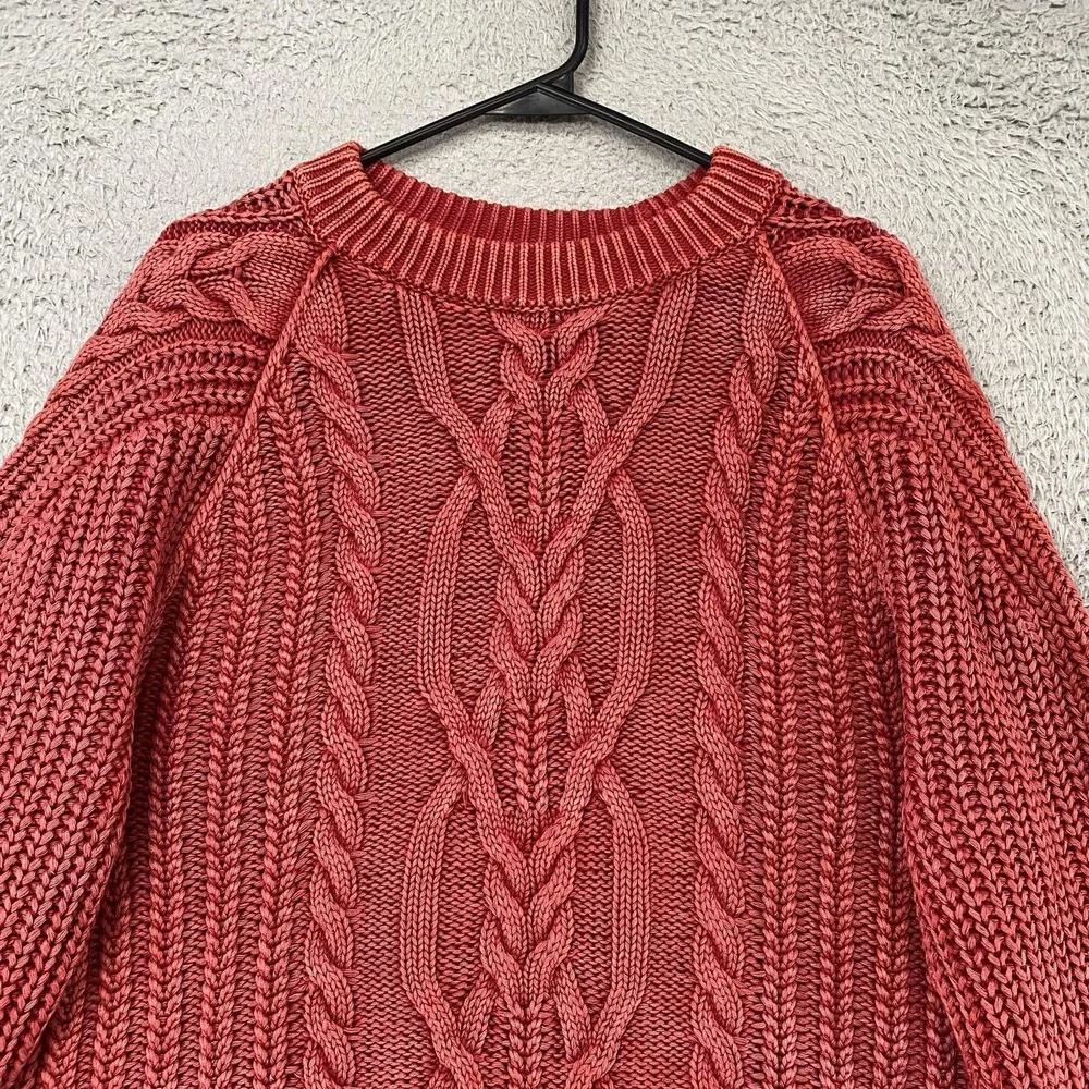 Free People‎ Frankie Sweater Womens Small Red Cable Knit Chunky Crew 100% Cotton